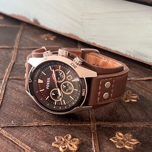 Fossil Silver and Brown Chronograph Watch